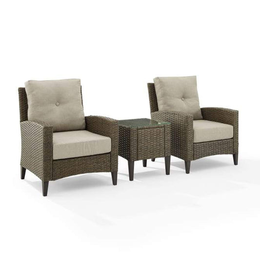 Crosley Furniture Patio Chairs And Chair Sets Crosely Furniture - Rockport 3Pc Outdoor Wicker High Back Chair Set Oatmeal/Light Brown - Side Table & 2 Armchairs - KO70218LB-OL - Oatmeal