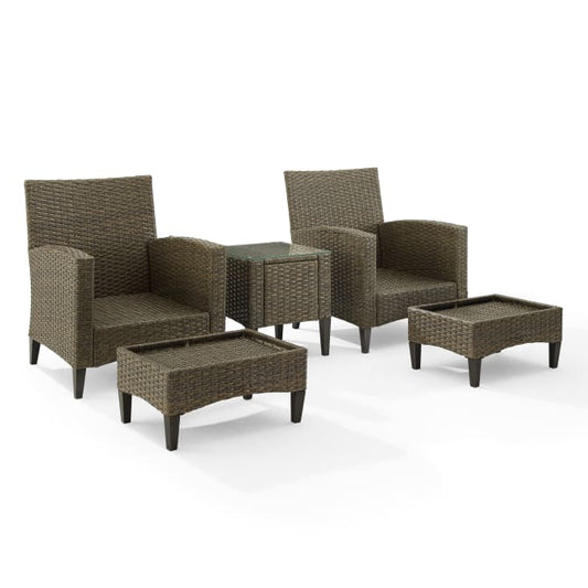 Crosley Furniture Patio Chairs And Chair Sets Crosely Furniture - Rockport 5Pc Outdoor Wicker High Back Chair Set Oatmeal/Light Brown - Side Table, 2 Armchairs, & 2 Ottomans - KO70219LB-OL - Oatmeal