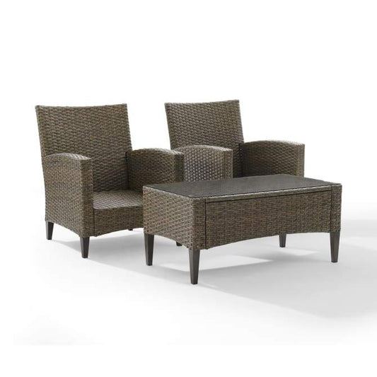 Crosley Furniture Patio Chairs And Chair Sets Crosely Furniture - Rockport Outdoor Wicker 3Pc High Back Chair Set Oatmeal/Light Brown - Coffee Table & 2 Armchairs - KO70214LB-OL - Oatmeal