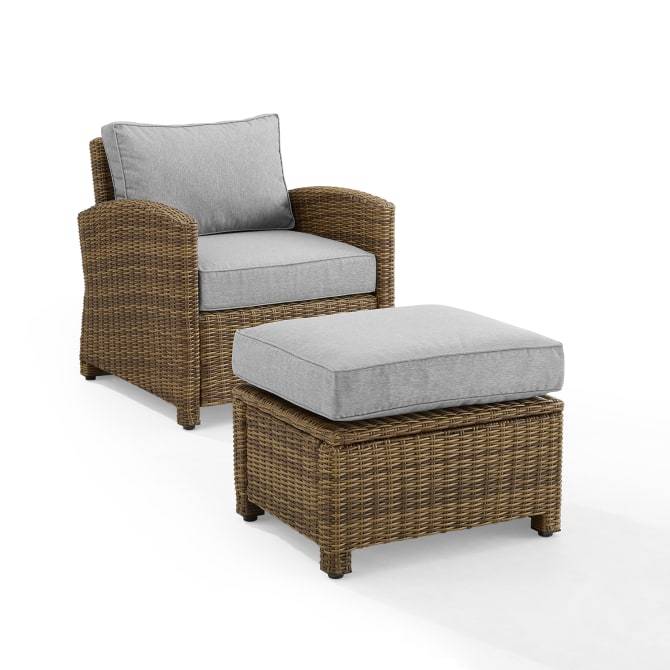Crosley Furniture Patio Chairs And Chair Sets Gray Crosely Furniture - Bradenton 2Pc Outdoor Wicker Armchair Set Include Color/Weathered Brown - Armchair & Ottoman - KO70181WB-XX