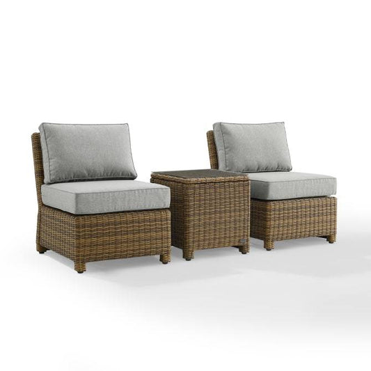 Crosley Furniture Patio Chairs And Chair Sets Gray Crosely Furniture - Bradenton 3Pc Outdoor Wicker Chair Set Gray/ Weathered Brown - Side Table & 2 Armless Chairs - KO70174WB-GY - Gray