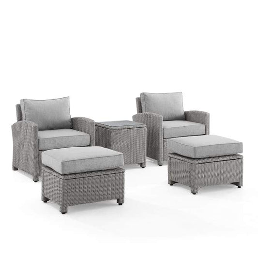 Crosley Furniture Patio Chairs And Chair Sets Gray Crosely Furniture - Bradenton 5Pc Outdoor Wicker Armchair Set Include Color - Side Table, 2 Arm Chairs & 2 Ottomans - KO70182GY-XX