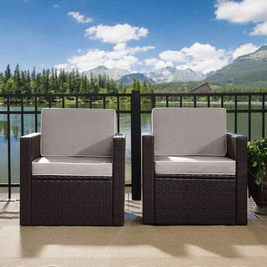 Crosley Furniture Patio Chairs And Chair Sets Gray Crosely Furniture - Palm Harbor 3Pc Outdoor Wicker Chair Set Include Color/Brown - Side Table & 2 Chairs - KO70055BR-XX