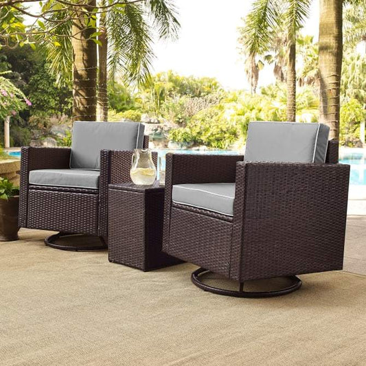 Crosley Furniture Patio Chairs And Chair Sets Gray Crosely Furniture - Palm Harbor 3Pc Outdoor Wicker Swivel Chair Set Include Color/Brown - Side Table & 2 Swivel Chairs - KO70058BR-XX