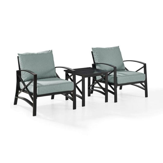 Crosley Furniture Patio Chairs And Chair Sets Mist Crosely Furniture - Kaplan 3Pc Outdoor Metal Armchair Set Include Color/Oil Rubbed Bronze - Side Table & 2 Chairs - KO60016BZ-XX