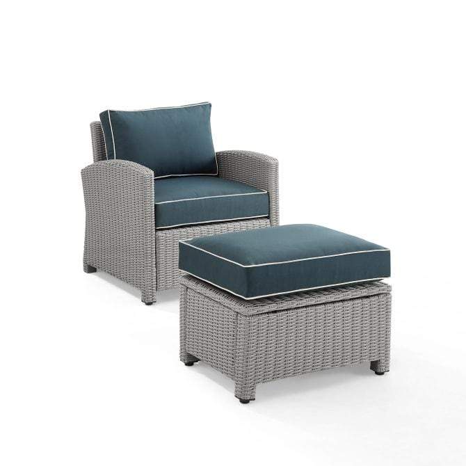 Crosley Furniture Patio Chairs And Chair Sets Navy Crosely Furniture - Bradenton 2Pc Outdoor Wicker Armchair Set Include Color/Weathered Brown - Armchair & Ottoman - KO70181WB-XX
