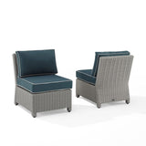 Crosley Furniture Patio Chairs And Chair Sets Navy Crosely Furniture - Bradenton 2Pc Outdoor Wicker Chair Set Bradenton 2Pc  Outdoor Wicker - 2 Armless Chairs - KO70173GY-XX