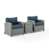 Crosley Furniture Patio Chairs And Chair Sets Navy Crosely Furniture - Bradenton 3Pc Outdoor Wicker Armchair Set Include Color/Gray - Side Table & 2 Armchairs - KO70052GY-XX