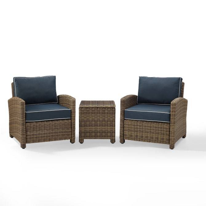 Crosley Furniture Patio Chairs And Chair Sets Crosely Furniture - Bradenton 3Pc Outdoor Wicker Armchair Set Include Color/Weathered Brown - Side Table & 2 Armchairs - KO70052WB-XX