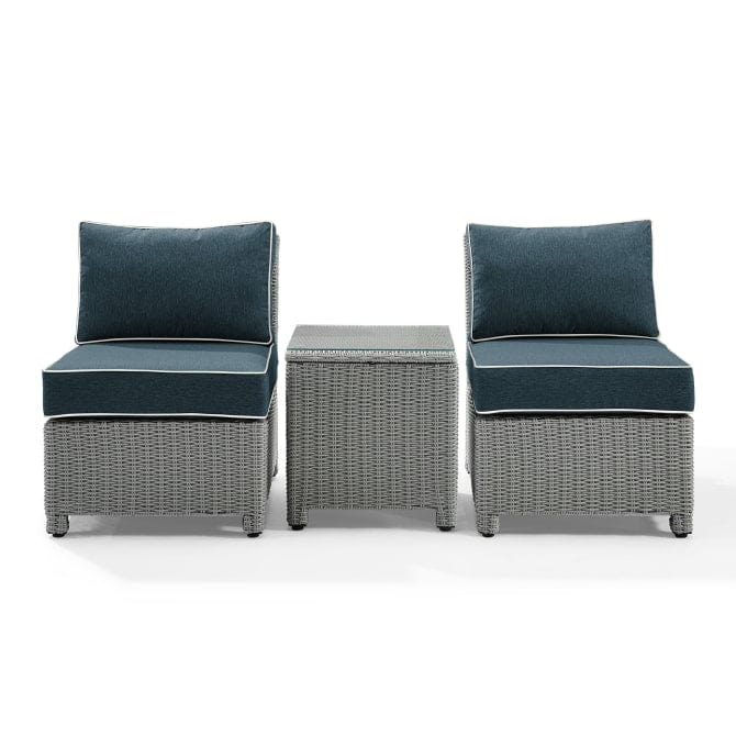 Crosley Furniture Patio Chairs And Chair Sets Navy Crosely Furniture - Bradenton 3Pc Outdoor Wicker Chair Set Bradenton Gray Outdoor Wicker - Side Table & 2 Armless Chairs - KO70174GY-GY - Gray