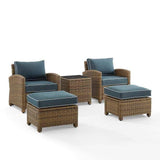 Crosley Furniture Patio Chairs And Chair Sets Navy Crosely Furniture - Bradenton 5Pc Outdoor Wicker Armchair Set Include Cushion/ Weathered Brown - Side Table, 2 Arm Chairs & 2 Ottomans - KO70182WB-XX