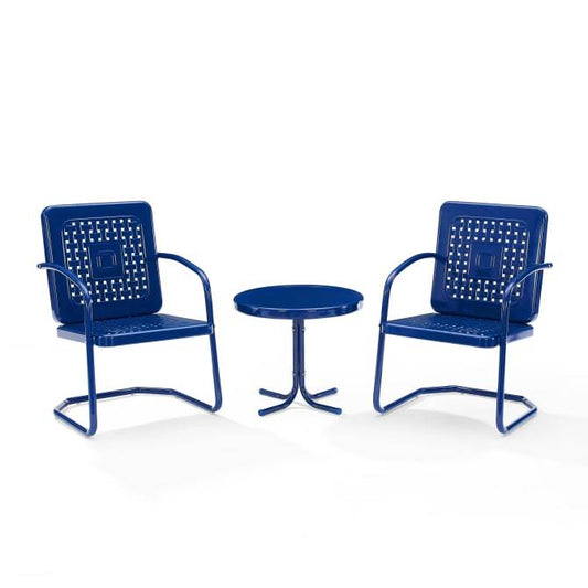 Crosley Furniture Patio Chairs And Chair Sets Navy Gloss Crosely Furniture - Bates 3Pc Outdoor Metal Chair Set Include Color - Side Table & 2 Armchairs - KO10019XX