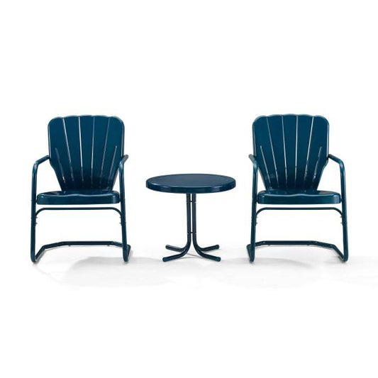 Crosley Furniture Patio Chairs And Chair Sets Navy Gloss Crosely Furniture - Ridgeland 3Pc Outdoor Metal Armchair Set Navy - Side Table & 2 Chairs - KO10012NV - Navy Gloss