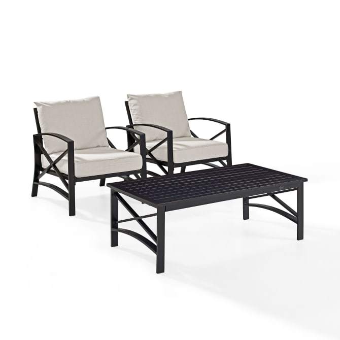 Crosley Furniture Patio Chairs And Chair Sets Oatmeal Crosely Furniture - Kaplan 3Pc Outdoor Metal Armchair Set Include Color/Oil Rubbed Bronze - Coffee Table & 2 Chairs - KO60012BZ-XX