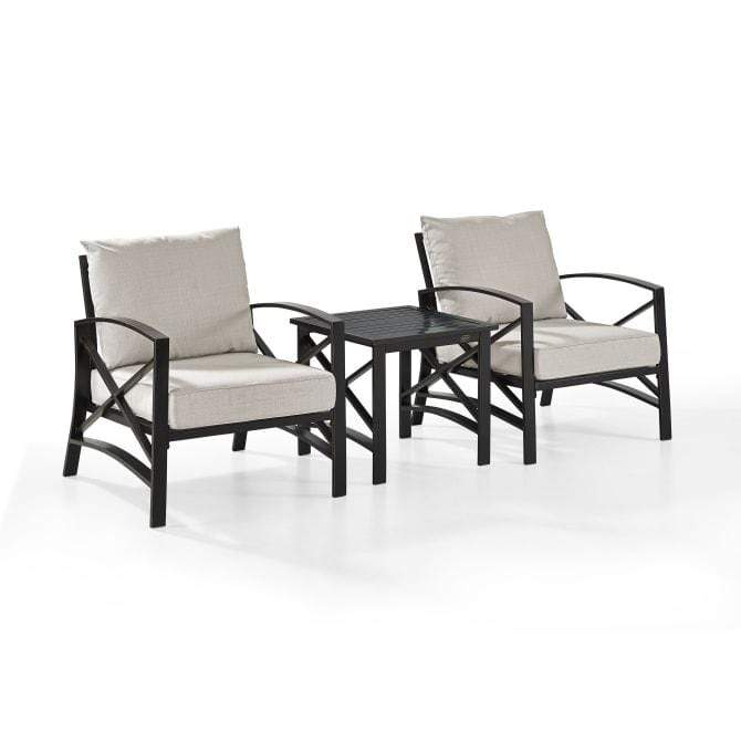 Crosley Furniture Patio Chairs And Chair Sets Oatmeal Crosely Furniture - Kaplan 3Pc Outdoor Metal Armchair Set Include Color/Oil Rubbed Bronze - Side Table & 2 Chairs - KO60016BZ-XX
