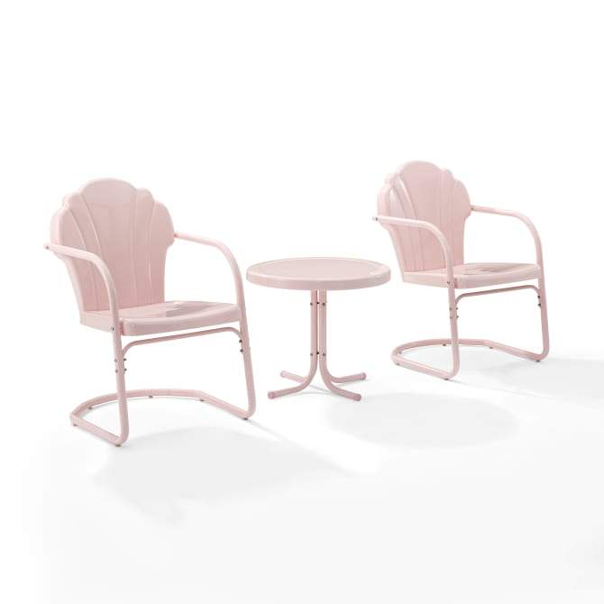 Crosley Furniture Patio Chairs And Chair Sets Pastel Pink Gloss Crosely Furniture - Tulip 3Pc Outdoor Metal Armchair Include Color - Side Table & 2 Chairs - KO10011XX
