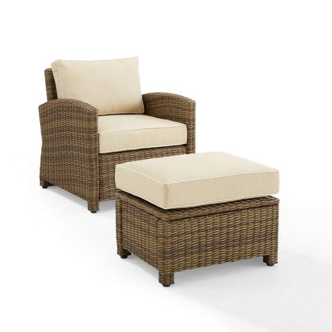 Crosley Furniture Patio Chairs And Chair Sets Sand Crosely Furniture - Bradenton 2Pc Outdoor Wicker Armchair Set Include Color/Weathered Brown - Armchair & Ottoman - KO70181WB-XX