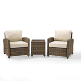 Crosley Furniture Patio Chairs And Chair Sets Sand Crosely Furniture - Bradenton 3Pc Outdoor Wicker Armchair Set Include Color/Weathered Brown - Side Table & 2 Armchairs - KO70052WB-XX