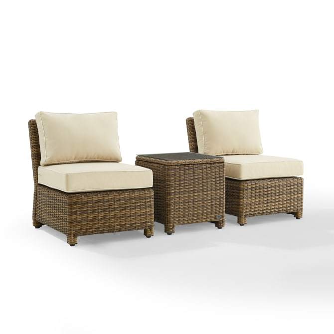 Crosley Furniture Patio Chairs And Chair Sets Sand Crosely Furniture - Bradenton 3Pc Outdoor Wicker Chair Set Gray/ Weathered Brown - Side Table & 2 Armless Chairs - KO70174WB-GY - Gray