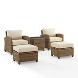 Crosley Furniture Patio Chairs And Chair Sets Sand Crosely Furniture - Bradenton 5Pc Outdoor Wicker Armchair Set Include Cushion/ Weathered Brown - Side Table, 2 Arm Chairs & 2 Ottomans - KO70182WB-XX