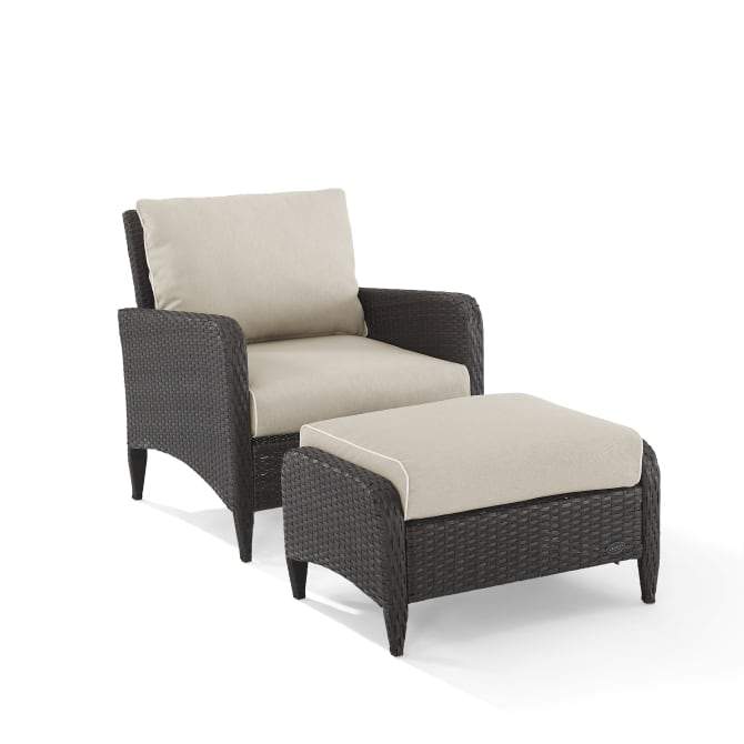 Crosley Furniture Patio Chairs And Chair Sets Sand Crosely Furniture - Kiawah 2Pc Outdoor Wicker Chair Set Include Color/Brown - Armchair & Ottoman - KO70032BR-XX