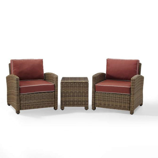 Crosley Furniture Patio Chairs And Chair Sets Sangria Crosely Furniture - Bradenton 3Pc Outdoor Wicker Armchair Set Include Color/Weathered Brown - Side Table & 2 Armchairs - KO70052WB-XX