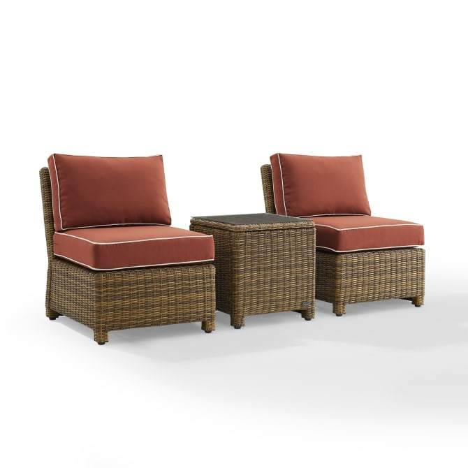 Crosley Furniture Patio Chairs And Chair Sets Sangria Crosely Furniture - Bradenton 3Pc Outdoor Wicker Chair Set Gray/ Weathered Brown - Side Table & 2 Armless Chairs - KO70174WB-GY - Gray