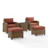 Crosley Furniture Patio Chairs And Chair Sets Sangria Crosely Furniture - Bradenton 5Pc Outdoor Wicker Armchair Set Include Cushion/ Weathered Brown - Side Table, 2 Arm Chairs & 2 Ottomans - KO70182WB-XX