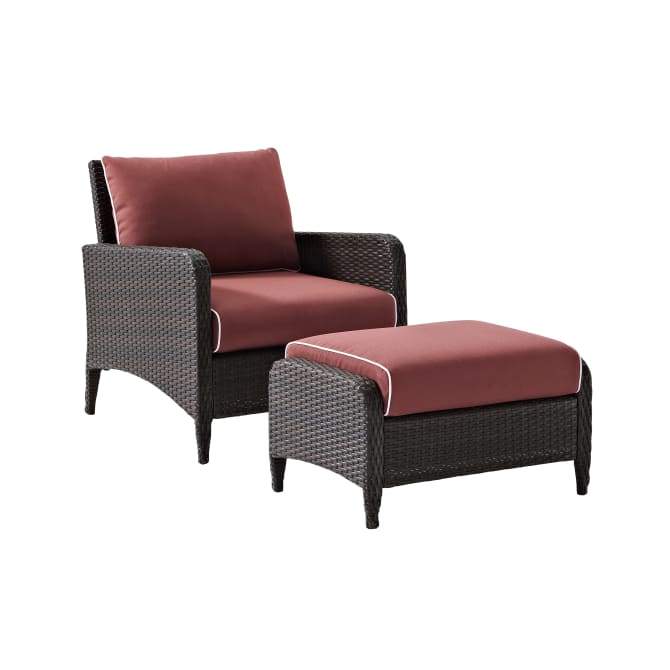 Crosley Furniture Patio Chairs And Chair Sets Sangria Crosely Furniture - Kiawah 2Pc Outdoor Wicker Chair Set Include Color/Brown - Armchair & Ottoman - KO70032BR-XX