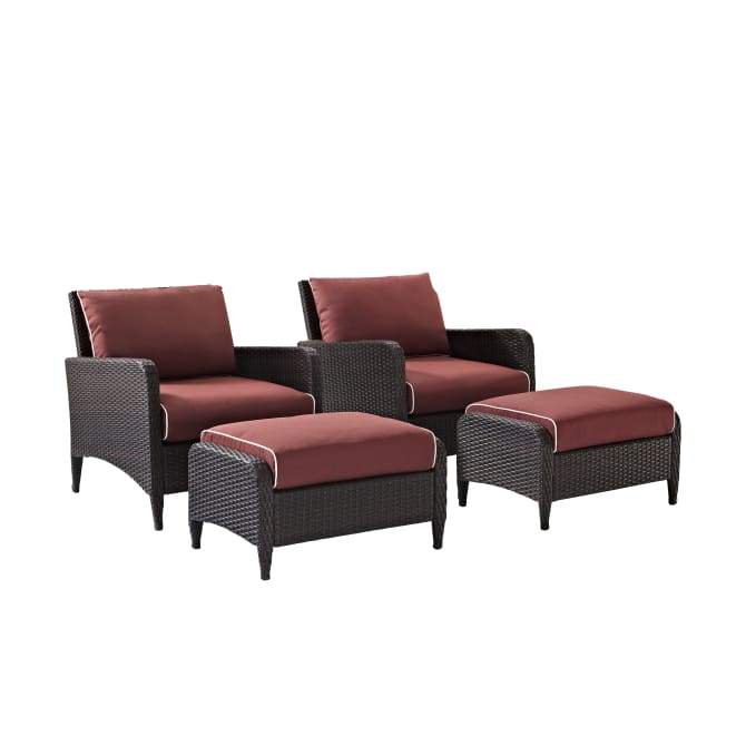 Crosley Furniture Patio Chairs And Chair Sets Sangria Crosely Furniture - Kiawah 4Pc Outdoor Wicker Chair Set Include Color/Brown - 2 Armchairs & 2 Ottomans - KO70033BR-XX