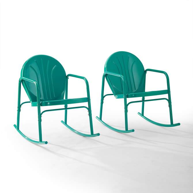 Crosley Furniture Patio Chairs And Chair Sets Turquoise Gloss Crosely Furniture - Griffith 2Pc Outdoor Metal Rocking Chair Set - Include Color - 2 Rocking Chairs - CO1013-XX