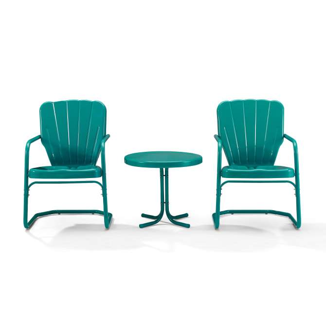 Crosley Furniture Patio Chairs And Chair Sets Turquoise Gloss Crosely Furniture - Ridgeland 3Pc Outdoor Metal Armchair Set Navy - Side Table & 2 Chairs - KO10012NV - Navy Gloss