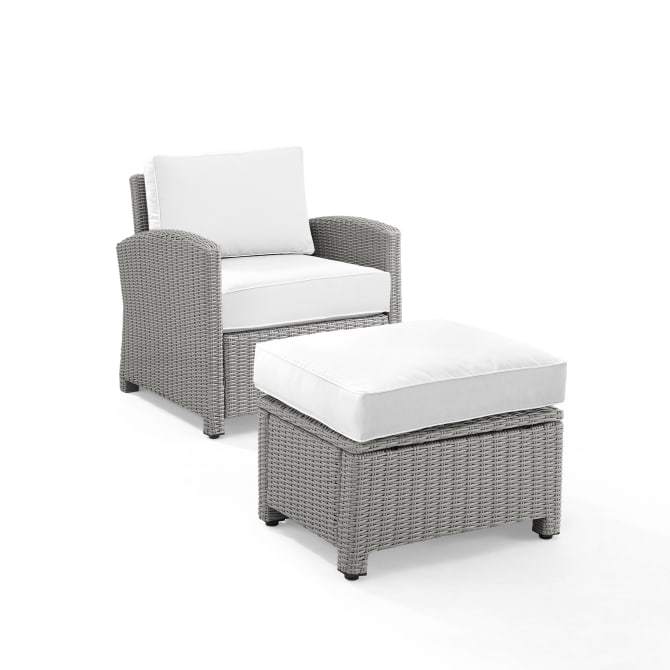 Crosley Furniture Patio Chairs And Chair Sets White Crosely Furniture - Bradenton 2Pc Outdoor Wicker Armchair Set Include Color/Weathered Brown - Armchair & Ottoman - KO70181WB-XX