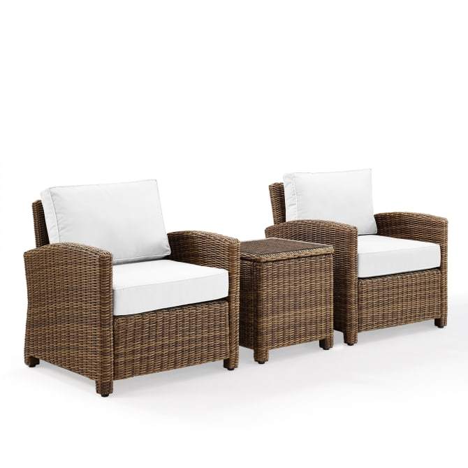 Crosley Furniture Patio Chairs And Chair Sets White Crosely Furniture - Bradenton 3Pc Outdoor Wicker Armchair Set Include Color/Weathered Brown - Side Table & 2 Armchairs - KO70052WB-XX