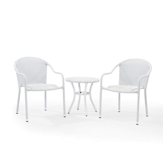 Crosley Furniture Patio Chairs And Chair Sets White Crosely Furniture - Palm Harbor 3Pc Outdoor Wicker Chair Set Include Color - Round Side Table & 2 Stackable Chairs - KO70060XX