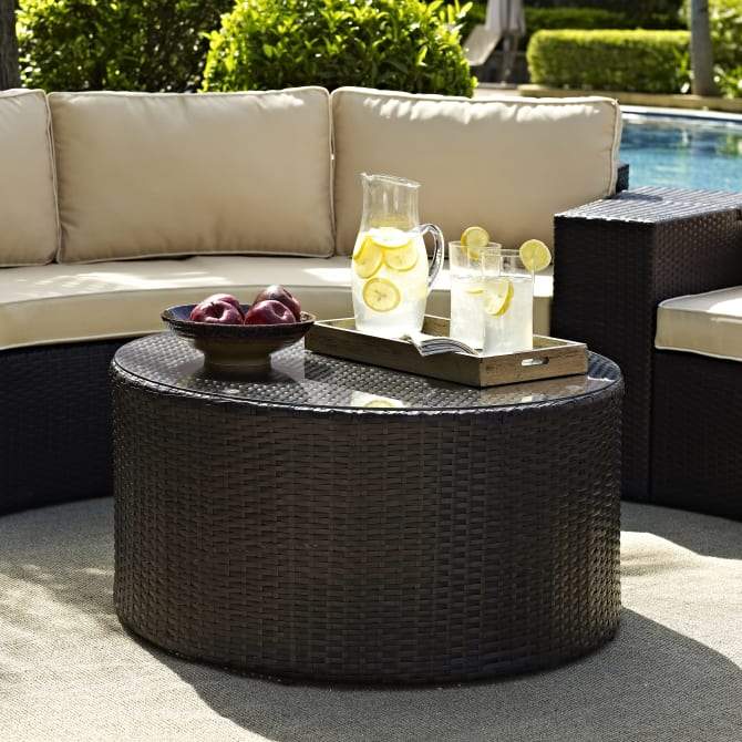 Crosley Furniture Patio Coffee Tables Crosely Furniture - Catalina Outdoor Wicker Round Coffee Table Brown/Gray - CO7121-XX