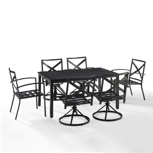 Crosley Furniture Patio Dining Sets Crosely Furniture - Kaplan 7Pc Outdoor Metal Dining Set Include Color/Oil Rubbed Bronze - Table, 4 Swivel Chairs, & 2 Regular Chairs - KO60024BZ-XX
