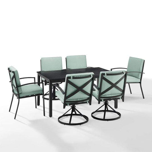 Crosley Furniture Patio Dining Sets Mist Crosely Furniture - Kaplan 7Pc Outdoor Metal Dining Set Include Color/Oil Rubbed Bronze - Table, 4 Swivel Chairs, & 2 Regular Chairs - KO60024BZ-XX