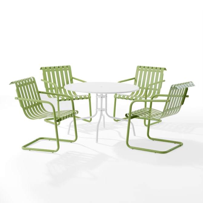 Crosley Furniture Patio Dining Sets Pastel Green Satin Crosely Furniture - Gracie 5Pc Outdoor Metal Dining Set Include Color/White Satin - Dining Table & 4 Armchairs - KO10018XX