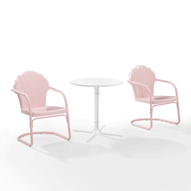 Crosley Furniture Patio Dining Sets Pastel Pink Gloss Crosely Furniture - Tulip 3Pc Outdoor Metal Bistro Set Include Color/White Satin - Bistro Table & 2 Chairs - KO10010XX
