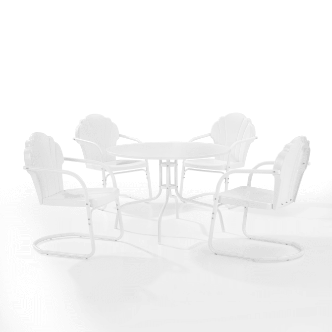 Crosley Furniture Patio Dining Sets White Satin Crosely Furniture - Tulip 5Pc Outdoor Metal Dining Set Include Cushion/White Satin - Dining Table & 4 Chairs - KO10014XX