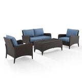 Crosley Furniture Patio Loveseat Sets Blue Crosely Furniture - Kiawah 4Pc Outdoor Wicker Conversation Set Include Color/Brown - Loveseat, 2 Arm Chairs & Coffee Table - KO70028BR-XX