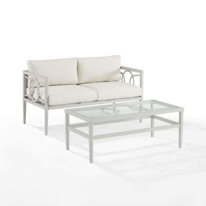 Crosley Furniture Patio Loveseat Sets Crosely Furniture - Ashford 2Pc Outdoor Metal Conversation Set Creme/Gray - Loveseat & Coffee Table - CO7350GY-CR - Creme