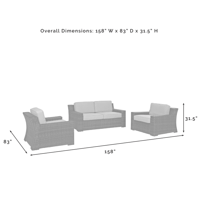 Crosley Furniture Patio Loveseat Sets Crosely Furniture - Beaufort 3Pc Outdoor Wicker Conversation Set Mist/Brown - Loveseat & 2 Chairs - KO70098BR - Mist