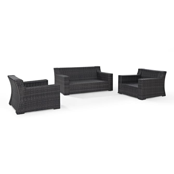 Crosley Furniture Patio Loveseat Sets Crosely Furniture - Beaufort 3Pc Outdoor Wicker Conversation Set Mist/Brown - Loveseat & 2 Chairs - KO70098BR - Mist