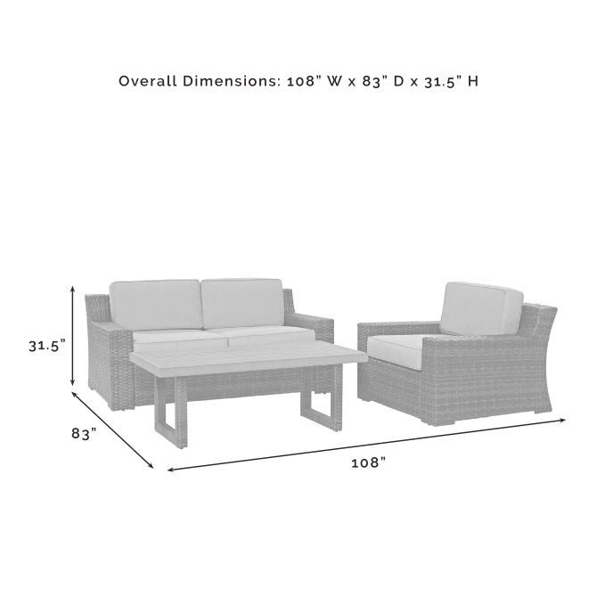 Crosley Furniture Patio Loveseat Sets Crosely Furniture - Beaufort 3Pc Outdoor Wicker Conversation Set Mist/Brown - Loveseat, Chair , & Coffee Table - KO70101BR - Mist