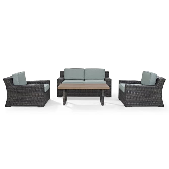 Crosley Furniture Patio Loveseat Sets Crosely Furniture - Beaufort 4Pc Outdoor Wicker Conversation Set Mist/Brown - Loveseat, Coffee Table, & 2 Chairs - KO70096BR - Mist