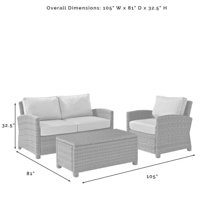Crosley Furniture Patio Loveseat Sets Crosely Furniture - Bradenton 3Pc Outdoor Wicker Conversation Set Include Color/Gray - Loveseat, Arm Chair, & Coffee Table - KO70027GY-XX