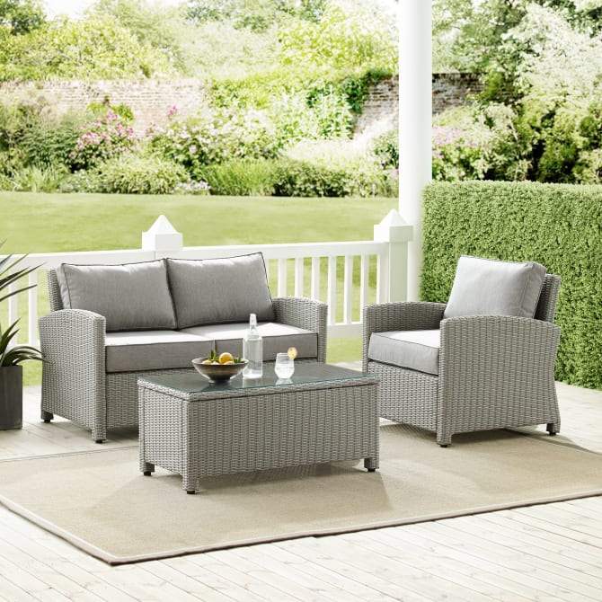 Crosley Furniture Patio Loveseat Sets Crosely Furniture - Bradenton 3Pc Outdoor Wicker Conversation Set Include Color/Gray - Loveseat, Arm Chair, & Coffee Table - KO70027GY-XX