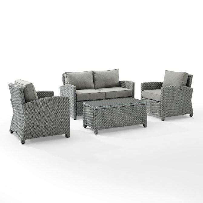 Crosley Furniture Patio Loveseat Sets Crosely Furniture - Bradenton 4Pc Outdoor Wicker Conversation Set Include Color/Gray - Loveseat, Coffee Table, & 2 Arm Chairs - KO70024GY-XX